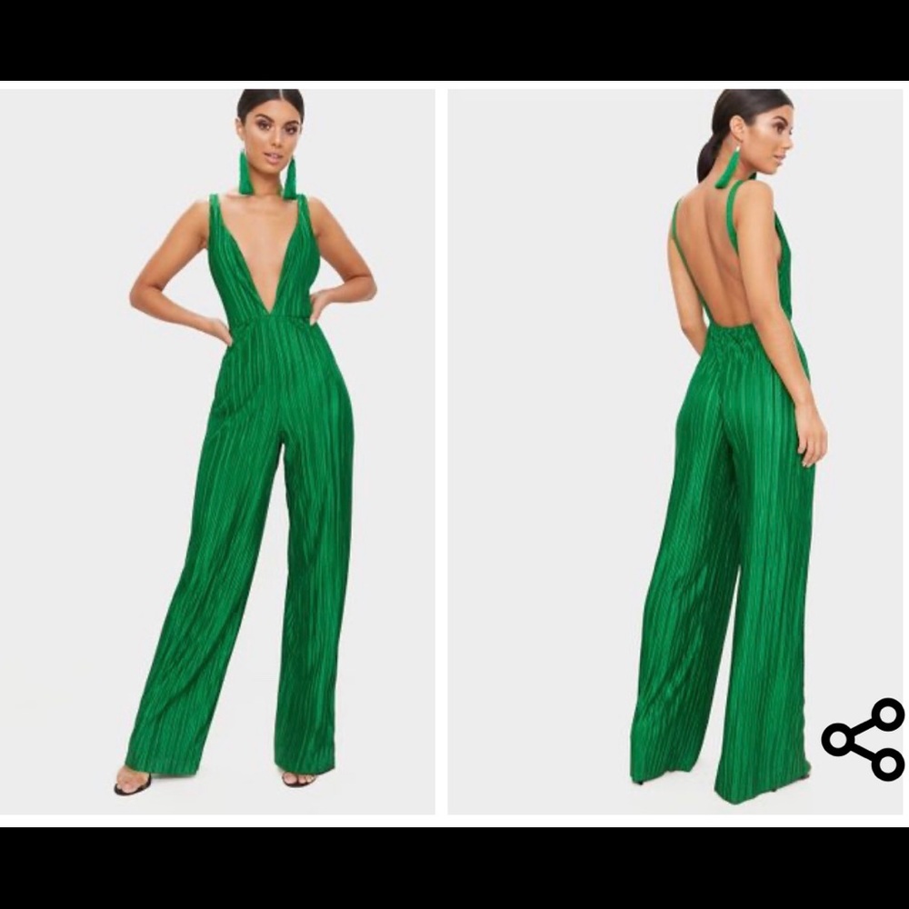 Sexy Green Deep Plunge Jumpsuit